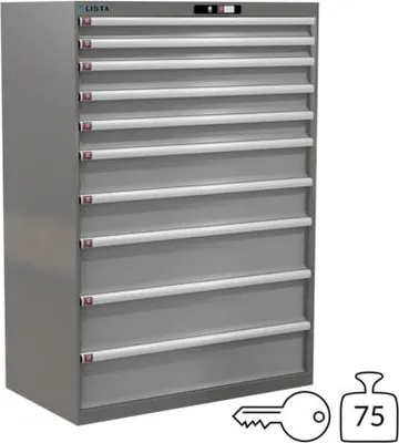 Produktbild von Lista Schubladenschrank - 78.770.521 - 1.450x1.023x572 mm (HxBxT) - 10 Schubladen - 75 kg - Key Lock - NCS S 6502-B/RAL 7035