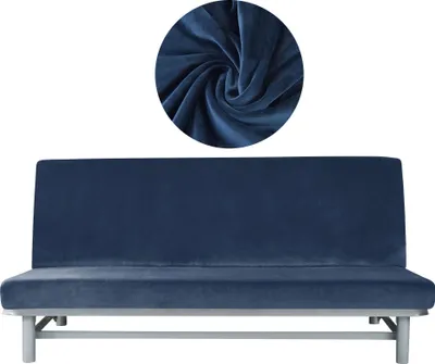 Produktbild von Elastischer Velours-Bezug für Schlafsofa / Couch 190–210 cm in Dunkelblau – Schonbezug