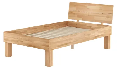 Produktbild von Einzelbett extra stark Buche 120x200 hohes Massivholzbett Seniorenbett Zubehör wählbar V-60.81-12Rollrost inkl.