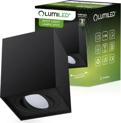 Obrázok produktu pre LUMILED bodové svietidlo na povrchovú montáž, stropné svietidlo na povrchovú montáž, stropné bodové svietidlo, uhlové, otočné o 15°, čierne, bodové svietidlo z hliníka, pätica GU10, 230V, dĺžka: 8,5 cm, výška: 11,5 cm