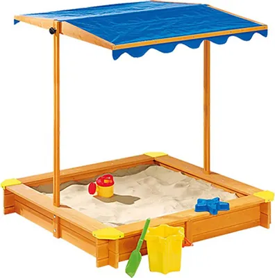 Produktbild von Holz-Sandkasten mit verstellbaren Dach 118cm Buddelkiste Sandkiste Sandbox
