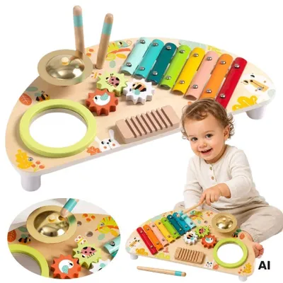 Zdjęcie produktu dla Tooky Toy Instrument wielofunkcyjny Centrum muzyczne Ksylofon Przekładnie Tarka Bęben Pałeczki do talerzy