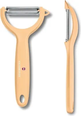 Produktbild von Victorinox | Universalschäler Duo Pack | extra scharf | Zackenschliffklinge | zweischneidig | ergonomischer Griff | Limited Edition Hellorange