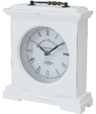 Image de Horloge de table Betty Analogique Blanc Vintage Look 24cm En bois et verre Fonctionne avec des piles