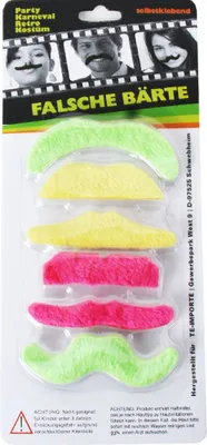 Produktbild von TE-Trend Schnurrbart Schnautzbart Bart Set selbstklebend Kostüm Verkleidung Karneval 6 Design Bärte bunt