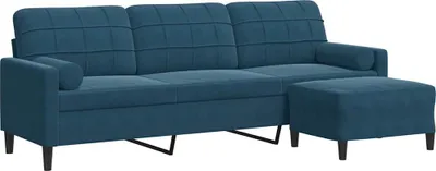 Image de vidaXL Canapé 3 places avec pouf bleu 210 cm velours