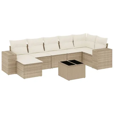 Produktbild von vidaXL 8-tlg. Garten-Sofagarnitur mit Kissen Beige Poly Rattan