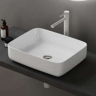 Image de doporro Lavabo Vasque à Poser Blanc 50x40x13,5 cm Lave Mains Rectangulaire en Céramique Revêtement NANO Easy Clean Brüssel106