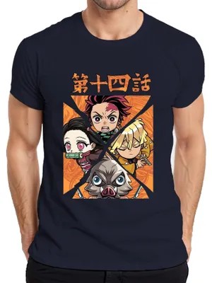Immagine prodotto di Maglietta Kimetsu no Yaiba Tanjiro Nezuko Zenitsu Inosuke Chibi Gift Uomo, Navy, L