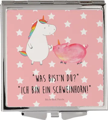 Produktbild von Mr. & Mrs. Panda Schminkspiegel Einhorn Schwein - Rot Pastell - Geschenk, Schweinchen, Unicorn, klein, Freundin, Kosmetikspiegel, Handspiegel, Einhörner, Kleiner Spiegel
