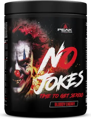 Produktbild von No Jokes - 600g : Bloody Cherry I Pulver I Pre Workout Booster I Wachheit I Fokus I Pump I Ausdauer I Ashwagandha KSM-66 ® I Koffein I L- Arginin HCl I L-Citrullin Malat I Guarana I Piperin I Vitamin B6 I Stimulanzien I vegan I glutenfrei