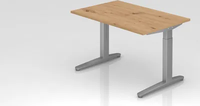 Produktbild von Schreibtisch Mika | Asteiche | Silber Gestell | BxT 120x80cm | Arbeitshöhe 65-85cm | höhenjustierbar, 1cm Raster | C-Fuß-Gestell | Rechteckform