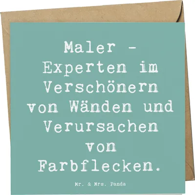 Produktbild von Mr. & Mrs. Panda Klappkarte Spruch Maler Freude - Meeresbrise - Geschenk, Glückwunschkarte, Beruf, Kreativität, faltkarte, anlasskarte, Grußkarte, Berufsalltag, Streichen