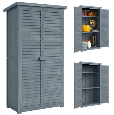 Produktbild von Outsunny Gartenschrank Holz Geräteschuppen Gartenhaus Geräteschrank Grau
