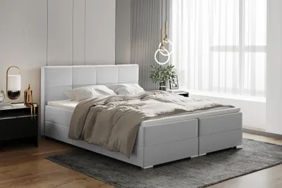 Produktbild von MEBLINI Boxspringbett mit Bettkasten - Gepolstert Doppelbett mit Matratze und Topper - Polsterbett mit Stauraum - Bett mit Kopfteil - Stauraumbett - ELIZABETH - 160x200 - H3B/Hellgrau Samt
