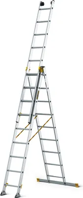 Obrázok produktu pre Drabest | Rebrík, PRO - 3-dielny rebrík - Viacúčelový rebrík 3x9 stupňov - Nosnosť 150 kg - Hliníkový rebrík - Rebríky - Multifunkčný rebrík