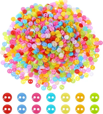 Imagen del producto de Pequeños botones de 6 mm, 1000 unidades, con 2 agujeros, en colores variados, para manualidades y scrapbooking