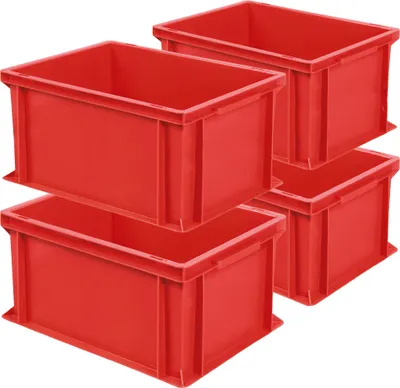 Produktbild von 4x Eurobehälter mit 2 Griffleisten, LxBxH 400x300x220 mm, 21 Liter, rot