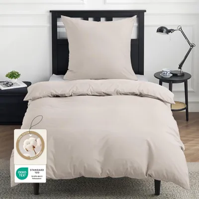 Immagine prodotto di Set di lenzuola con copripiumino 140x200 cm - 100% cotone - Con chiusura a zip - Beige