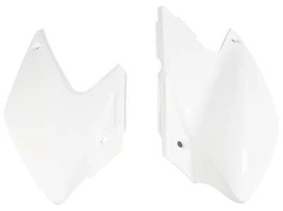 Imagen del producto de Cubiertas laterales para motocicleta UFO PLAST, juego de 2 piezas, para Kawasaki KLX R 450 ccm, modelo de 2007 a 2024, color: blanco, número de referencia OEM
