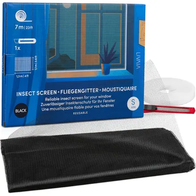 Produktbild von Fliegengitter Fenster ohne Bohren Insektenschutz Schwarz 110x130 cm