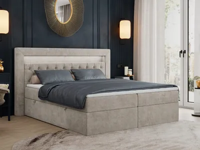 Produktbild von Boxspringbett 180x200 mit Led, Polsterbett 180x200 mit LED Kopfteil - Multipocket-Matratze H3 - Doppelbett mit Bettkasten Stauraumbett, GOLD-6 - 180x200 - Beige - Struktur - Mittelfest (H3)