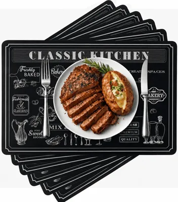 Produktbild von 6 Platzdeckchen Set Tischset Tischmatte Platzmatte Platzsets Abwaschbar Schwarz