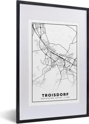 Produktbild von MuchoWow® Gerahmtes Poster Karte - Troisdorf - Stadtplan 40x60 cm - Poster mit Schwarzem Bilderrahmen Wandposter Rahmen Foto Bilder - Poster in Rahmen