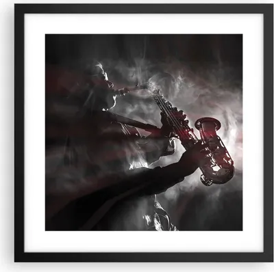 Produktbild von Gerahmtes Poster - Schwarzer Rahmen - Musiker Saxophonist Schwarz - 40x40 cm - Wand Bild - Wanddeko - Wandbilder - Wandposter - Bilderrahmen - Bilder - Kunstdruck - Wandbild - P2BAC40x40-4276