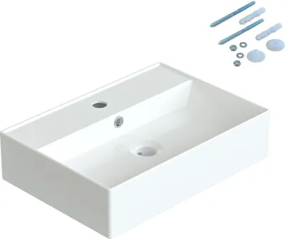 Produktbild von AQUALAVOS Waschbecken Handwaschbecken Aufsatzwaschbecken weiß eckig klein Badezimmer Gäste wc wandhängend mit Hahnloch und Überlauf BxTxH: 50x35x12,5 cm ohne Unterschrank Eckwaschbecken