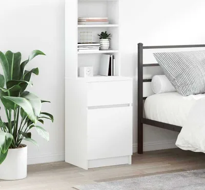 Zdjęcie produktu dla Stolik nocny Biały 39x35x125 cm Materiał drewnopochodny