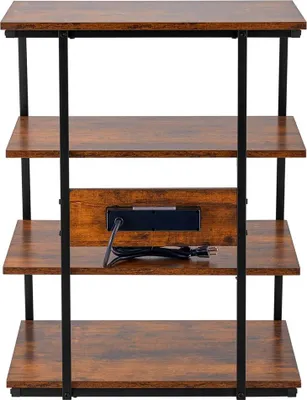 Produktbild von 4-Tier AV Media Stand with Power Strips Wooden Corner TV Stand with LED