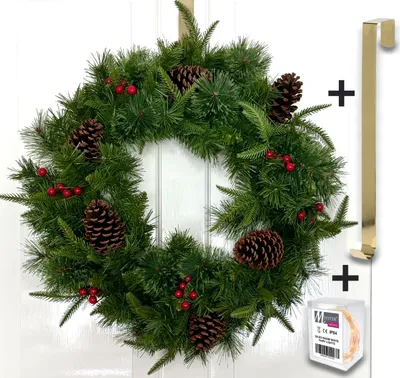 Produktbild von MeisterHome Weihnachtskranz: 50/60 cm reines Weihnachtsvergnügen - inklusive em Aufhängehaken und en 50 LED-Lichtern, Größe:50 cm