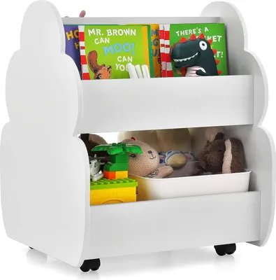 Produktbild von COSTWAY Kinder Bücherregal auf Rollen, 2 Ebenen Spielzeugregal aus Holz, 52 x 47 x 63,5 cm (Weiß)