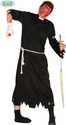 Produktbild von Zombie Priester Halloween Kostüm Spuk Gestalt Religiöse Fantasy Untoter Täuschung Geist Mönch Grusel Ritual Abtei Nacht Altar, Größe: 52 - 54 (L) Farbe: Schwarz