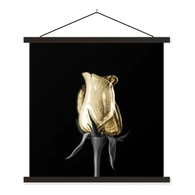 Produktbild von MuchoWow® Textilposter Rosen - Blumen - Gold - Schwarz 120x120 cm mit schwarzem Rahmen - Aufhängungsset