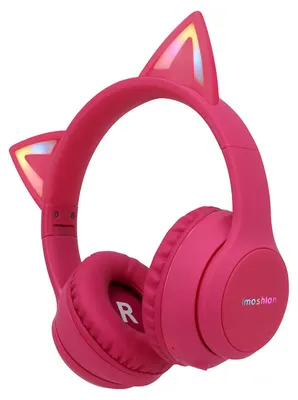 Productafbeelding van imoshion Draadloze Kinderkoptelefoon LED Light Cat Ear - Decibelbegrenzer - Met AUX kabel - Hot Pink