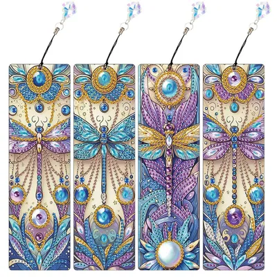 Productafbeelding van DIY Diamantverf Set voor Boekenlegger, Libelle, Paars, 4 stuks, 5,8 x 19,5 cm