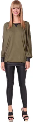 Produktbild von Damen Sweatshirt Shirt Pullover Pulli Oversized Langarm Tunika Bluse; Khaki/S/M
