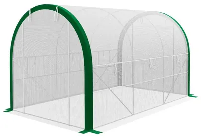 Imagen del producto de Invernadero túnel: Invernadero accesible con puertas enrollables y ventanas de ventilación. Color: Blanco. Dimensiones: 210 x 358 x 210 cm