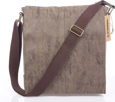 Zdjęcie produktu dla Pojemna torba męska na ramię listonoszka z klapą w stylu vintage retro canvas brązowa