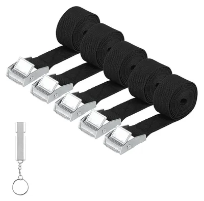 Zdjęcie produktu dla Paski mocujące, krótkie, 5 sztuk, czarne, 20 mm x 2 m, z metalową klamrą