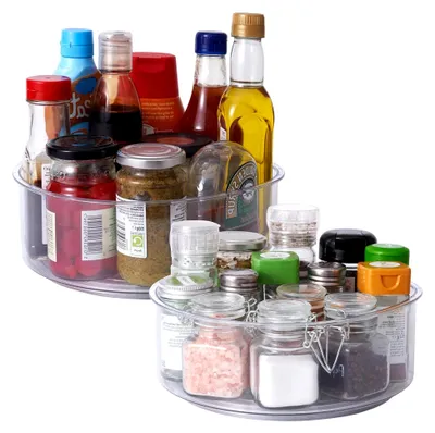 Produktbild von 2 Lazy Susan Drehteller, 360° drehbarer Organizer, 23 cm - Hoher Rand - Drehbare Gewürzregale, Drehscheibe für Kühlschrank, Küchenschrank, Bad, Kosmetik