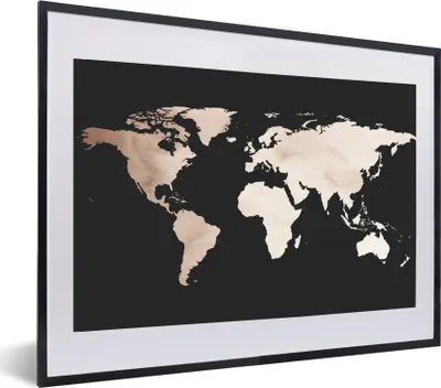 Produktbild von MuchoWow® MuchoWow® Gerahmtes Poster Weltkarte - Braun - Schwarz 60x40 cm - Poster mit zchwarzem Bilderrahmen - Schlafzimmer - Plakat in Rahmen - Drucken