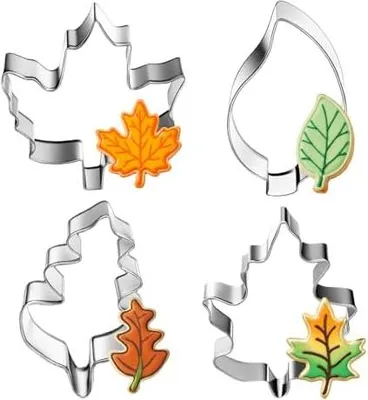 Produktbild von Ausstechformen Herbst Blätter, Ahornblatt Plätzchen Ausstecher Set, Edelstahl Plätzchenausstecher Eiche Blatt, 4 Stück Blatt Formen Keksausstecher, Cookie Cutter Geschenke für Backen Fondant Torten