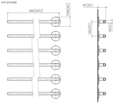 Produktbild von Dornbracht Handtuchwärmer, 6-fach, Ausladung links, Breite 610mm, 83306979-46