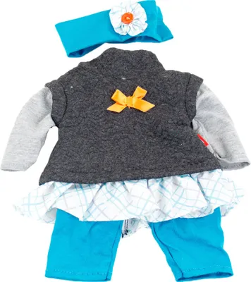 Produktbild von Miniland Kleiderkombi Kleid Hose Stirnband blau/grau Puppen bis 38 cm
