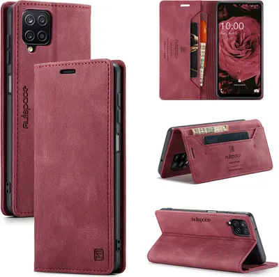 Produktbild von Samsung Galaxy A12 Brieftasche Hülle, Retro Kunstledertasche Stand Schutzhülle für Samsung Galaxy A12 Rot