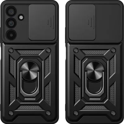 Two black phone cases are shown side-by-side against a white background.