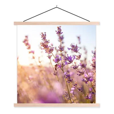 Produktbild von MuchoWow® Textilposter Lavendel - Nahaufnahme - Sonne - Blumen - Lila 120x120 cm mit holzfarbenen Rahmen - Textil-Poster